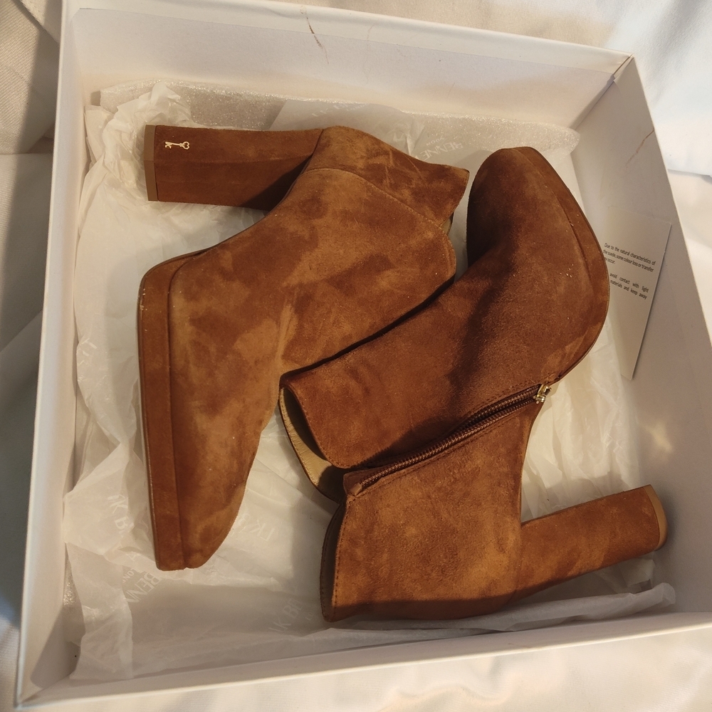 L.K. BENNETT Brown Suede Ankle Boots Chunky Heel - Picture 9 of 9
